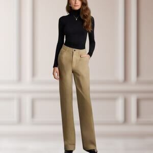 Abercrombie & Fitch Women's 4 90s Straight Ultra High Rise Faux Leather Pant Tan